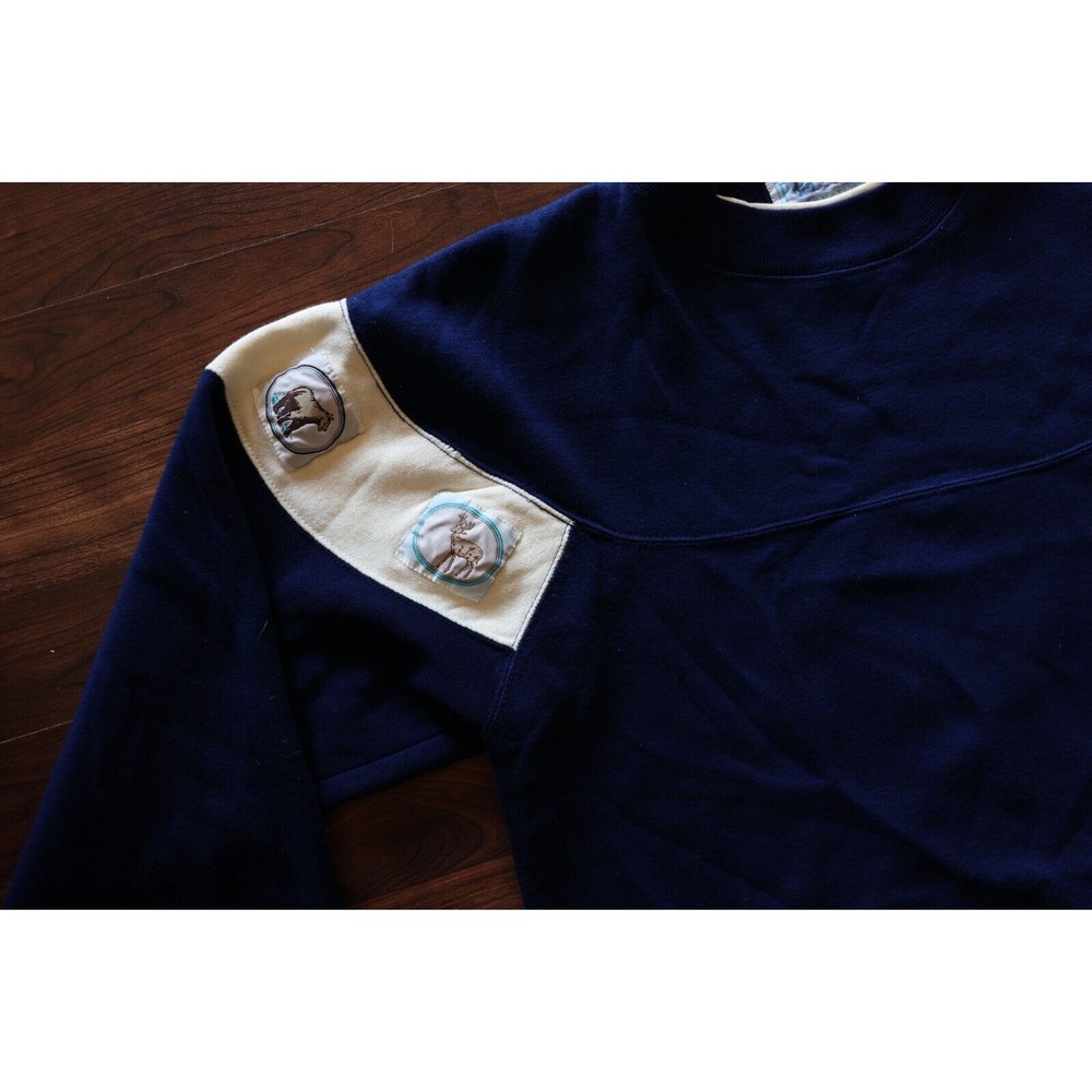 Vintage Premier International Woman's Elk/ Bear Patches Blue Sweater S - Picture 6 of 14